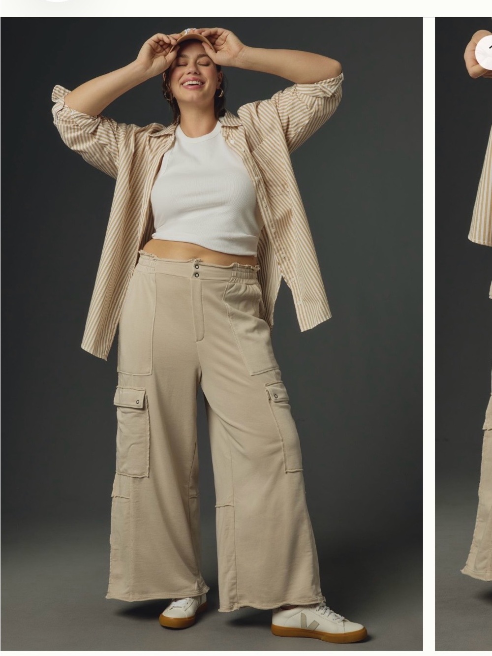 Anthropologie Utility Wide-Leg Cargo Pants in Beige